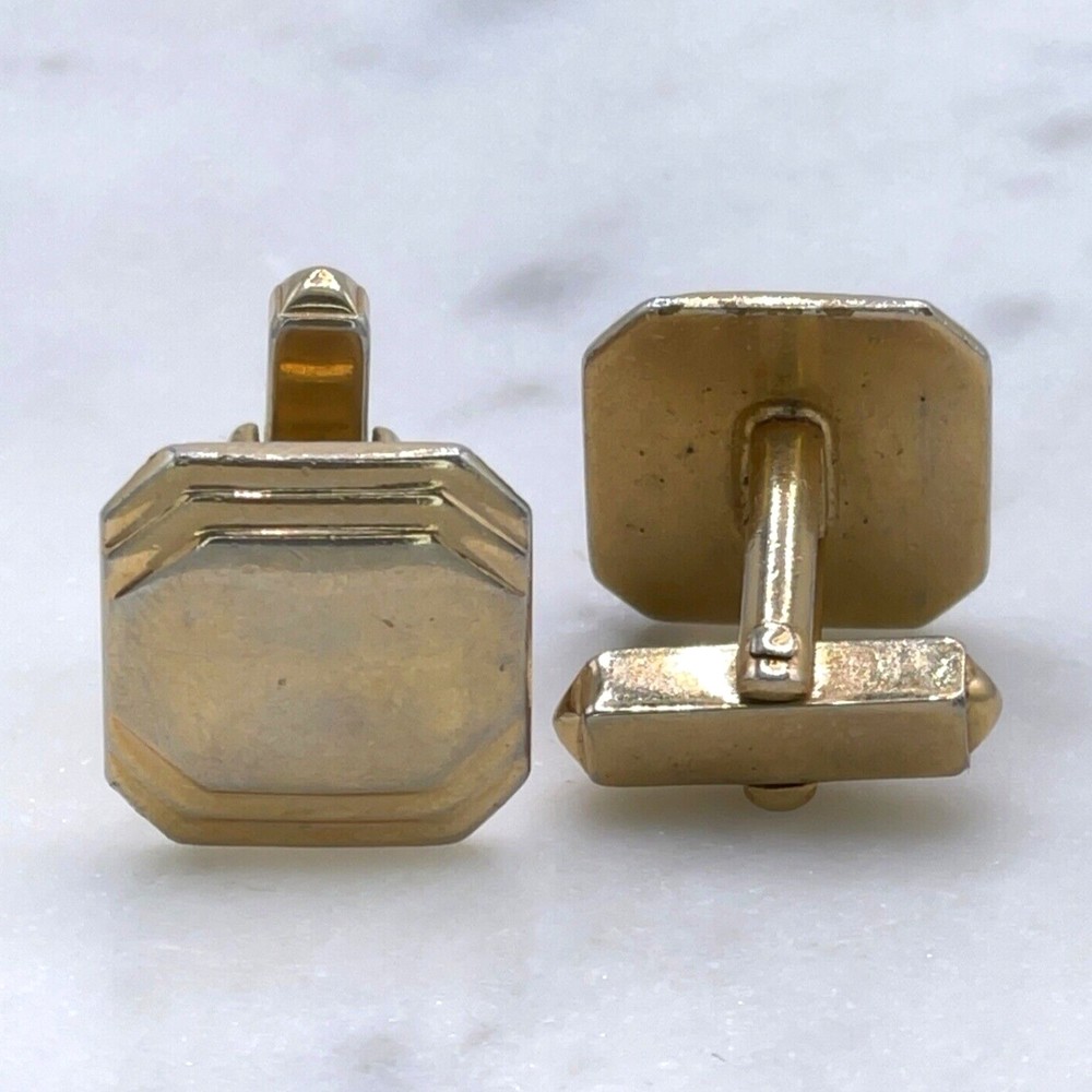 Vintage Mens Swank Gold Tone Square Geometric Bullet Back Small Cufflinks - Picture 2 of 4